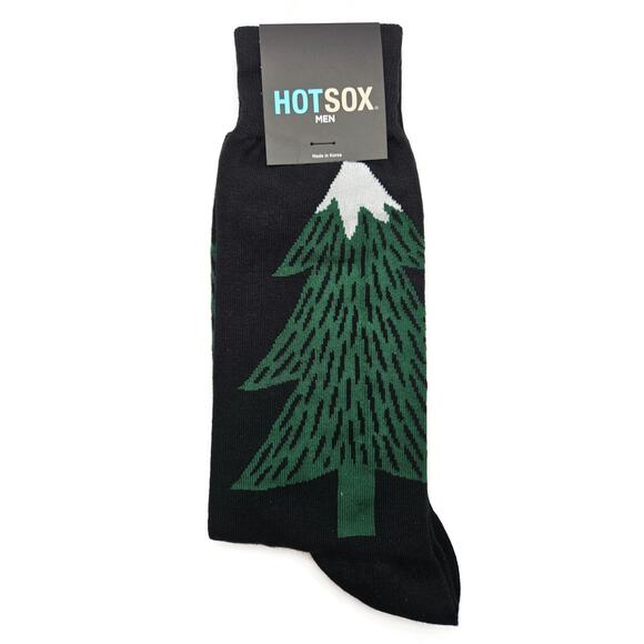 Hot Sox Christmas Socks Pine Trees Black Green Holiday Stocking Stuffers - Picture 2 of 4